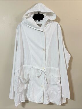FLAX White 100% Linen Hooded Button Front Lightweight Jacket size M